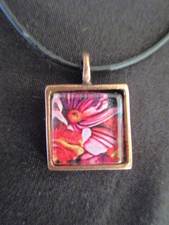 Cosmos Flower, sm square pendant