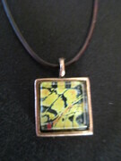 Yellow Butterfly, sm square pendant